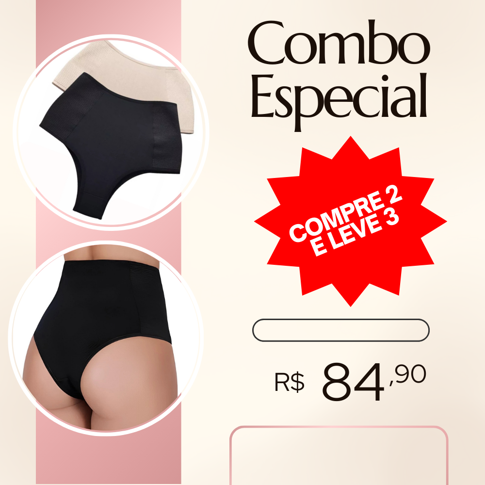 Kit Calcinhas Cinta Modeladora - Cintura Alta com Compressão Lateral compre 2 e leve 3 GS.