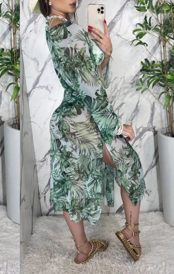 Conjunto Moda Praia Feminino Kimono + Biquini Levanta Bumbum
