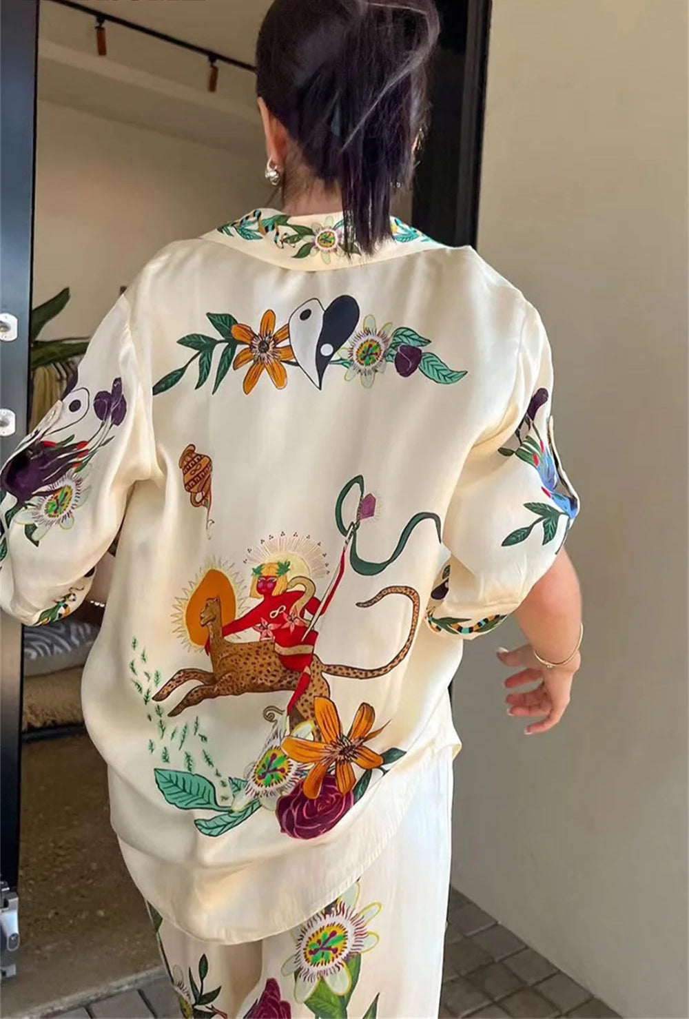 Conjuntos de duas peças elegante estampa floral calças com pernas largas GS Ref: 0101.