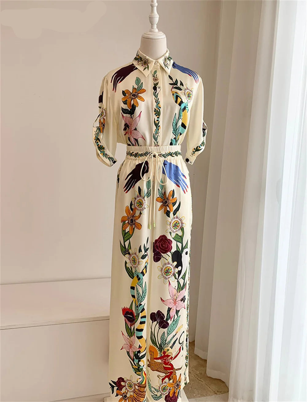 Conjuntos de duas peças elegante estampa floral calças com pernas largas GS Ref: 0101.