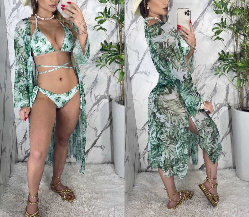 Conjunto Moda Praia Kimono + Biquini GS / Moda Praia Feminina Completa.